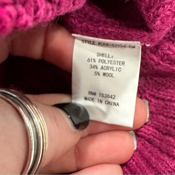 NWOT Melloday Fuschia Two Pocket Pullover Knit Hi Low Sweater - Picture 6 of 9